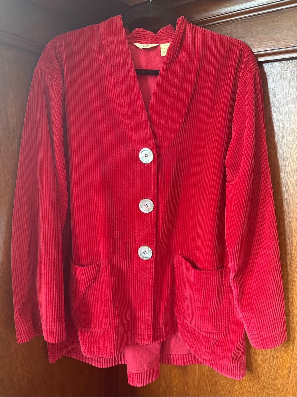 J. Jill Red Corduroy 100% Cotton Button-Front Cardigan Jacket Blazer